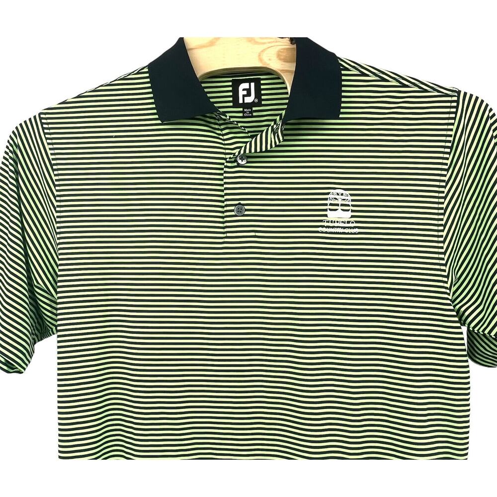 Footjoy Medium Black Green Striped Men's Polo Golf Shirt Short Sleeve Tupelo CC